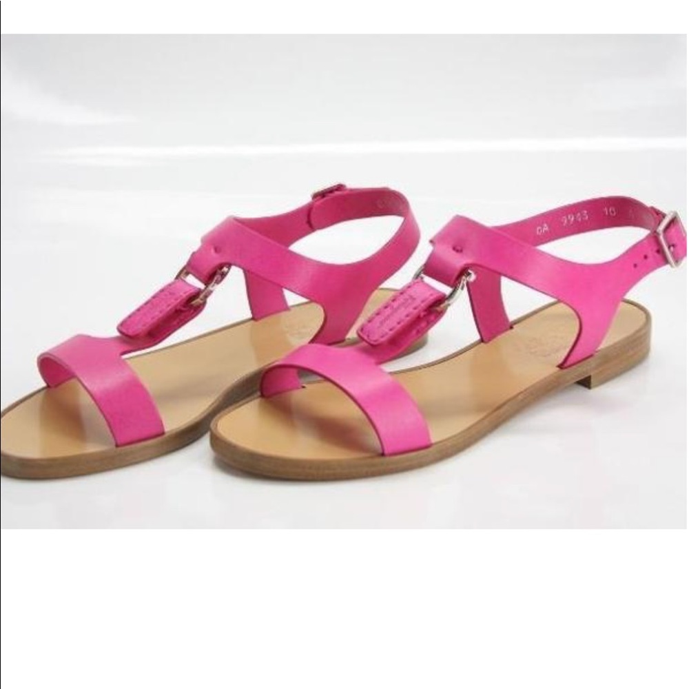 (Used) pink leather t-strap ferragamo sandals